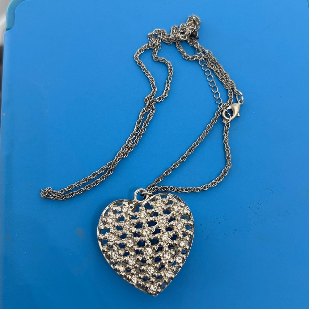 Sparkling Silver Heart Necklace